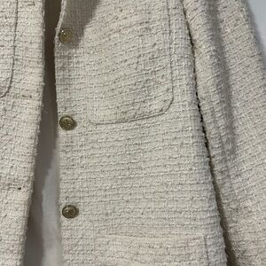Cream Textured Blazer with Gold Buttons